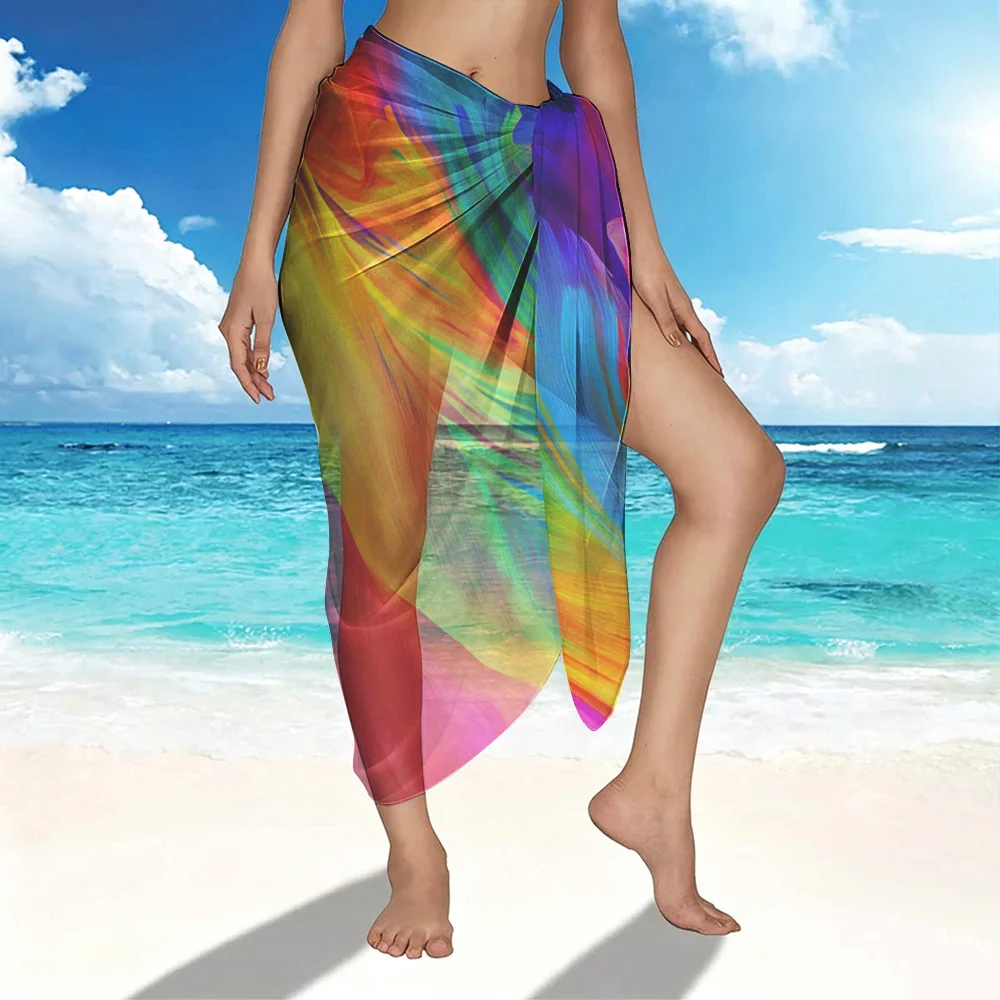 1 PC Beach Skirt, Beach Towel, Beach Shawl. Featuring Vibrant Psychedelic Abstract Patterns and Swirling Electronic Colors. T