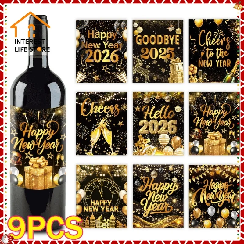 

9PCS Christmas Personalized Wine Bottle Labels Waterproof Packaging Stickers DIY 2026 New Year Party Engagement Decors Supplies