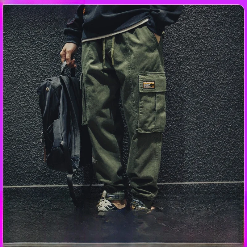 

Loose Fit Pure Cotton Work Trousers for Men Autumn Spring Casual Pants Big Size Baggy Comfortable Military een Color