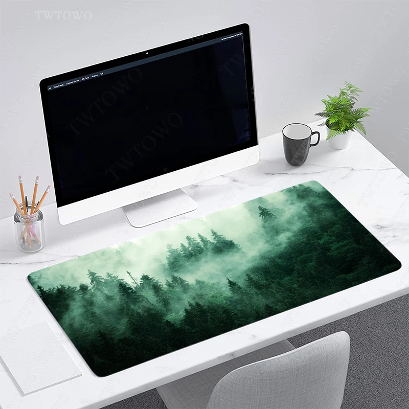 Green Aesthetics Forest Trees Mouse Pad Gaming XL Large Computer Custom Mousepad XXL Carpet Laptop Desktop Mouse Pad Mouse Mat