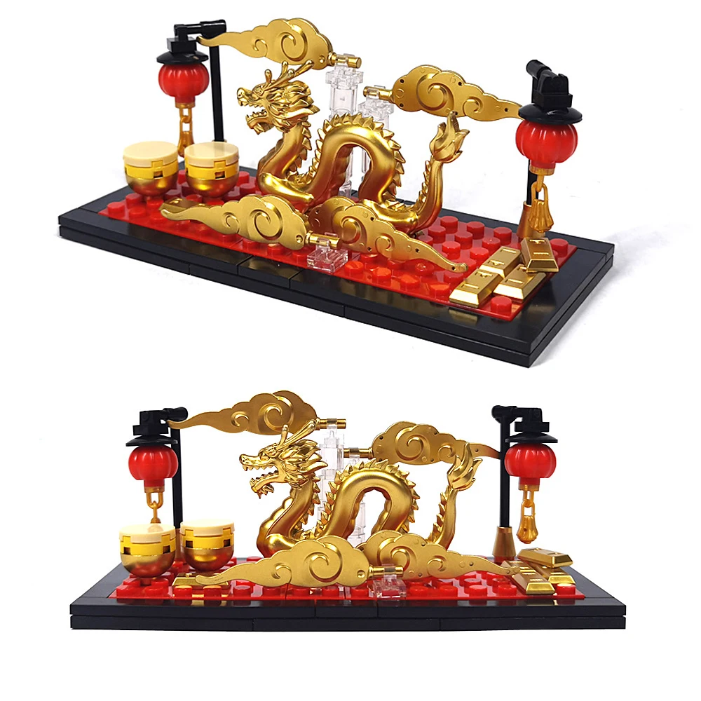 Chinese Spring Festival Golden Auspiciousness Dragon City Building Blocks Lantern Scene View Bricks Toys Compatible With LEGO