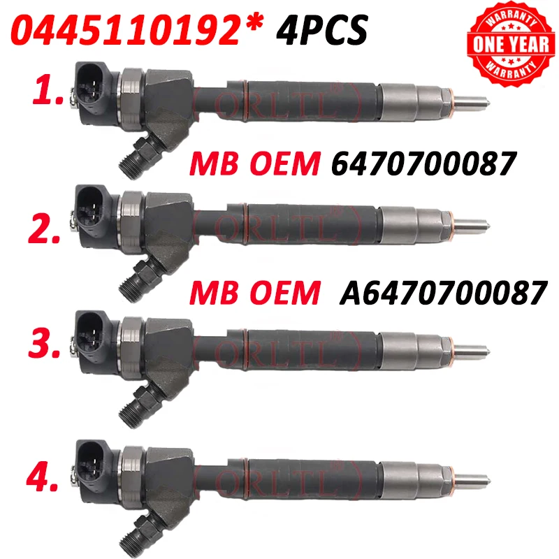 

4PCS 0445110192 New Injector 0 445 110 192 Diesel Fuel Nozzle OEM 6470700087 A6470700087 For Mercedes Benz 0986435113