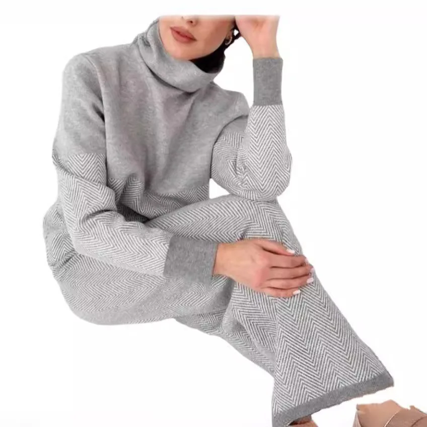 Women's Suits 2024 Autumn and Winter New Lazy Simple Half-High Collar Brushed Pullover Loose Warm Soft Two-piece Women's Suit