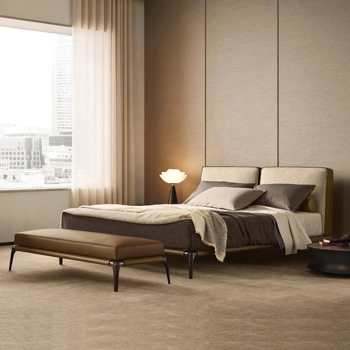 

⁕yMorden Luxury Indoor Bed Furniture Set Metal Customized Bedroom Furniture Set Villa Hotel Apartment Use