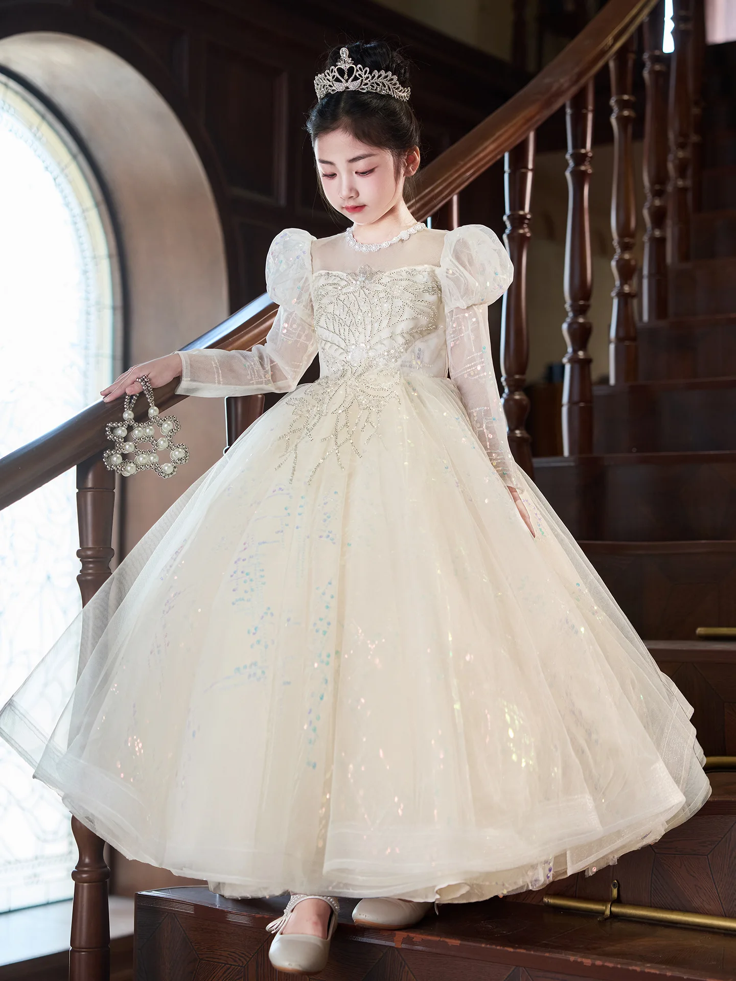 Custom Elegant Princess Dress Kids Host Piano Performance Outfit Birthday Party Flower Girl Gown Lightweight Luxury Dress