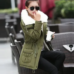 New Women Winter Parkas Thicken Long Down Jacket Women Blends Slim Fit Hair Collar Cotton-Padded Clothes Women Down Coats