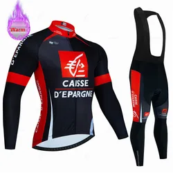 Caisse D'Épargne Thermal Fleece Cycling Jersey Set, Team Bike Suit, Mountain Bicycle Clothing, Cycling Clothing, Winter