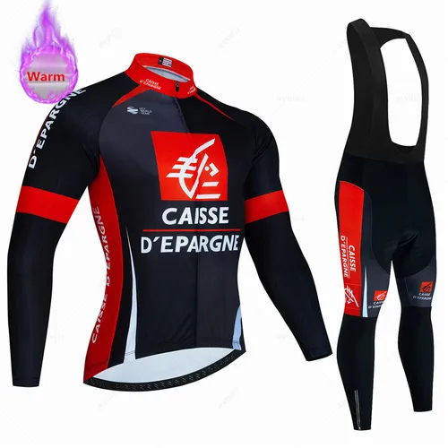 Imagen 2 del producto Caisse D'Éspargne-Conjunto de Jersey térmico de lana para Ciclismo, traje de equipo para bicicleta, Ropa de bicicleta de montaña, Maillot de Ciclismo para Hombre