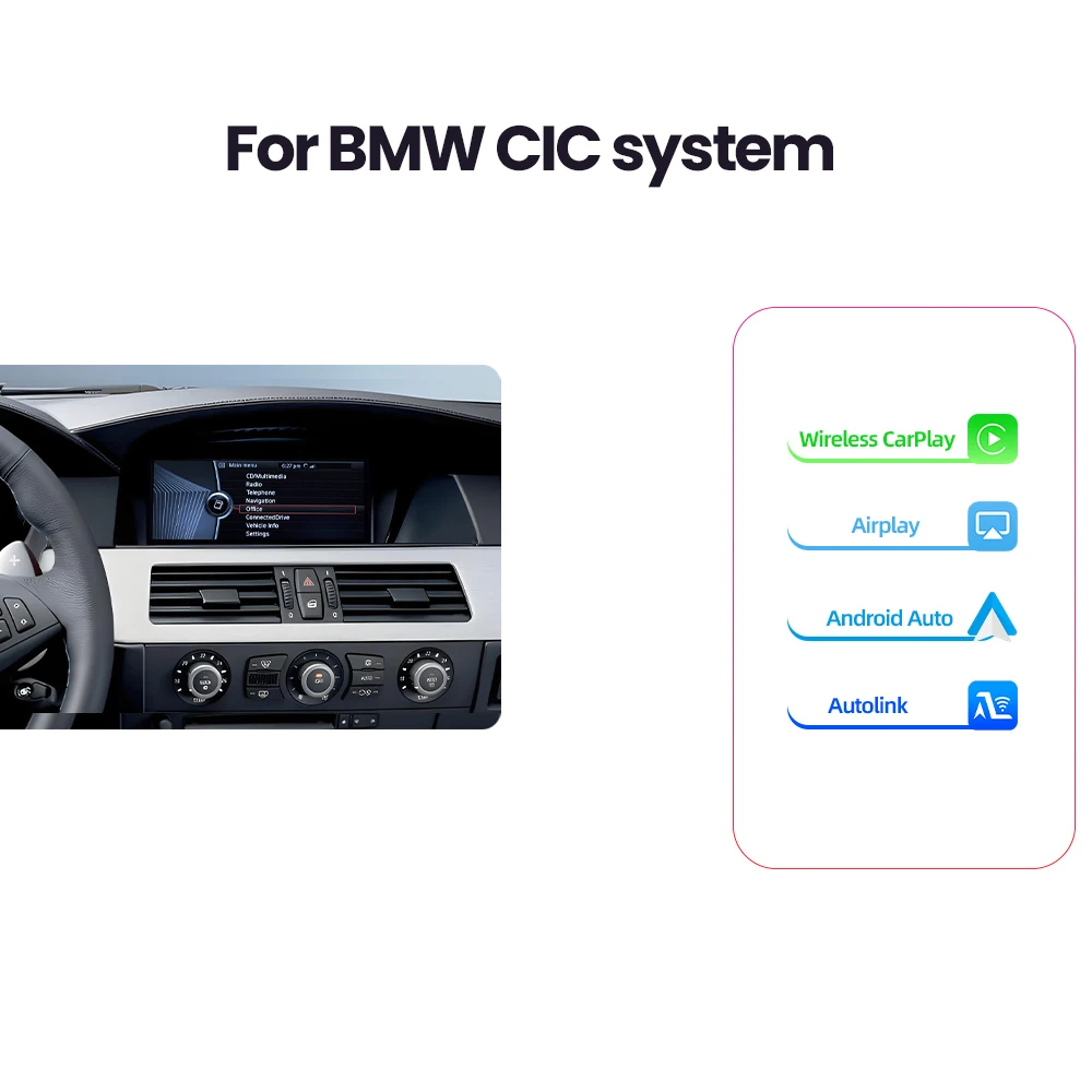 Bonroad Carplay Android Auto Voor Bmw 5 3 Series E60 E61 E62 E63 E64 E90 E91 E92 E93 E93 E87 E81 E82 E88 E84 Ccc Systeem - afbeelding 1