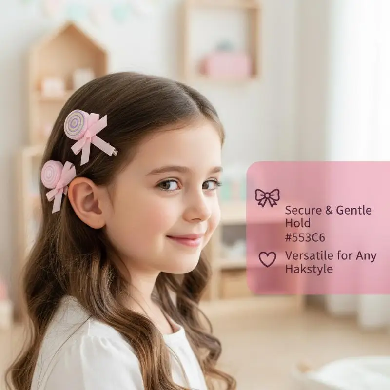 

【DY】2Pcs Lollipop Bow Hair Clips Sweet Cute Spiral Candy Hairpins Ribbon Barrette For Girls Headdress Hair Accessories