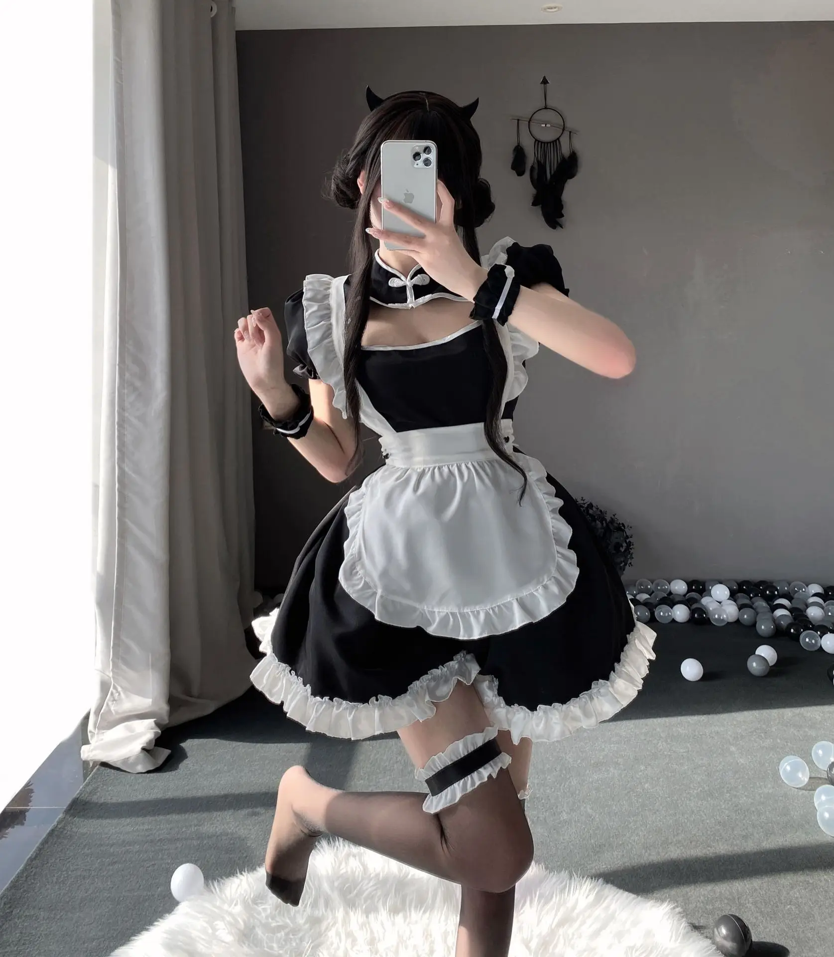 Plus Size Lolita Chinese Cheongsam Anime Cosplay Maid Costume Princess Halloween Black White Japanese Schoolgirl Kawaii Clothing - view 4
