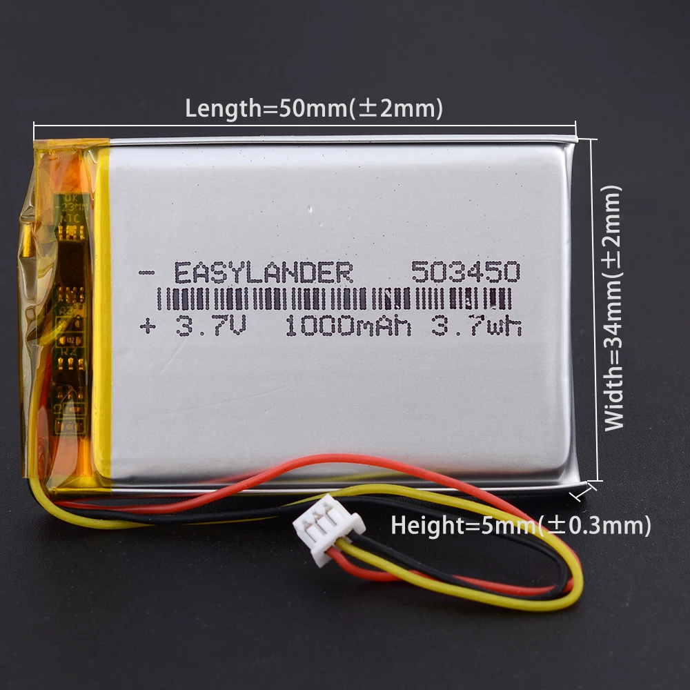 €3 VAT Included 10Pcs/Lot MX1.25 3P 3.7V 503450 1000mAh  Li-Polymer Li-ion Battery Lipo Batteries With Silicone Wires