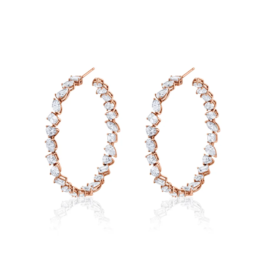 45mm Geometric Various Shaped Cubic Zirconia Iced Out Bling Round Circle Hoop Earring For Women Luxury Jewelry