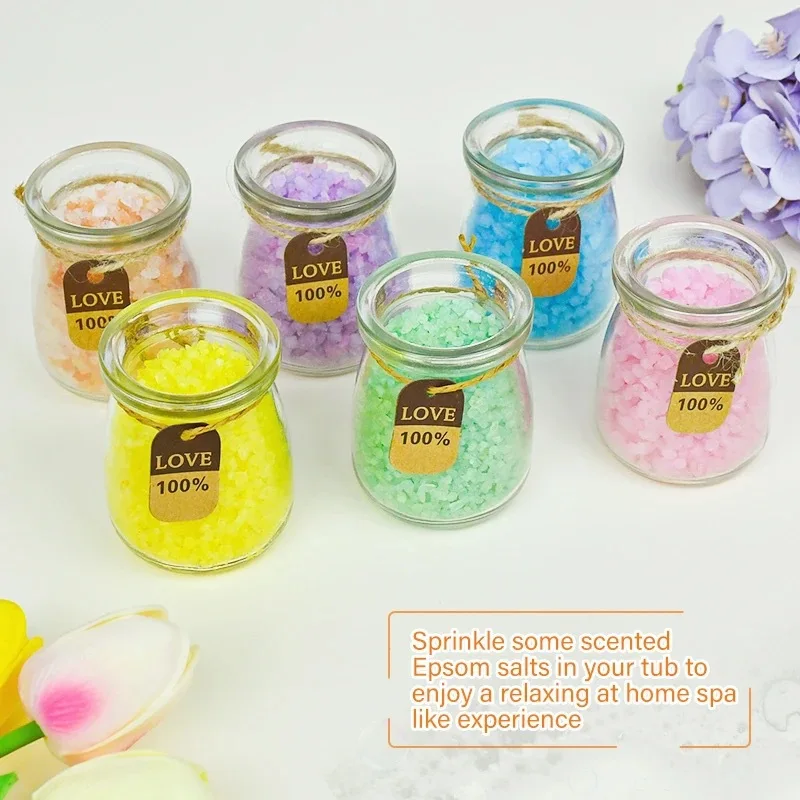 Bath Salt Gift Set 110g x 3pcs, Essential Oil Salt Granules with Dried Flowers, Moisturizing & Aromatic Spa Experience