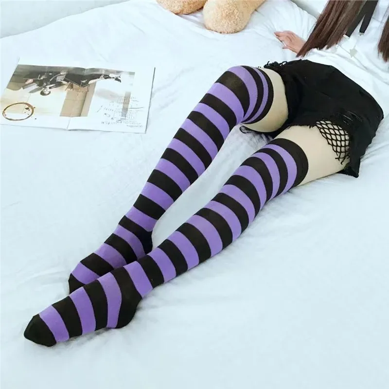 Women's Socks Colorful Stripes Personalized Fashionable Cool Long Tube Socks Gothic Style Japanese Punk Jk Calf Stockings Girl