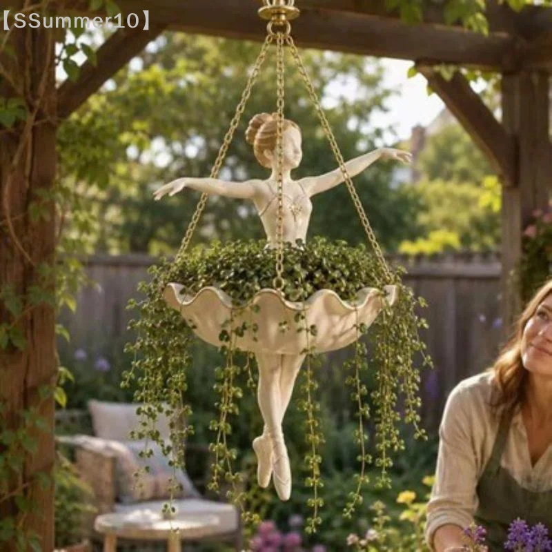【SSummer10】【xxx】Resin Ballet Dancer Hanging Planter Elegant Ballerina Figure Hand Carved Fairy Flower Pot Whimsical UV Resistant