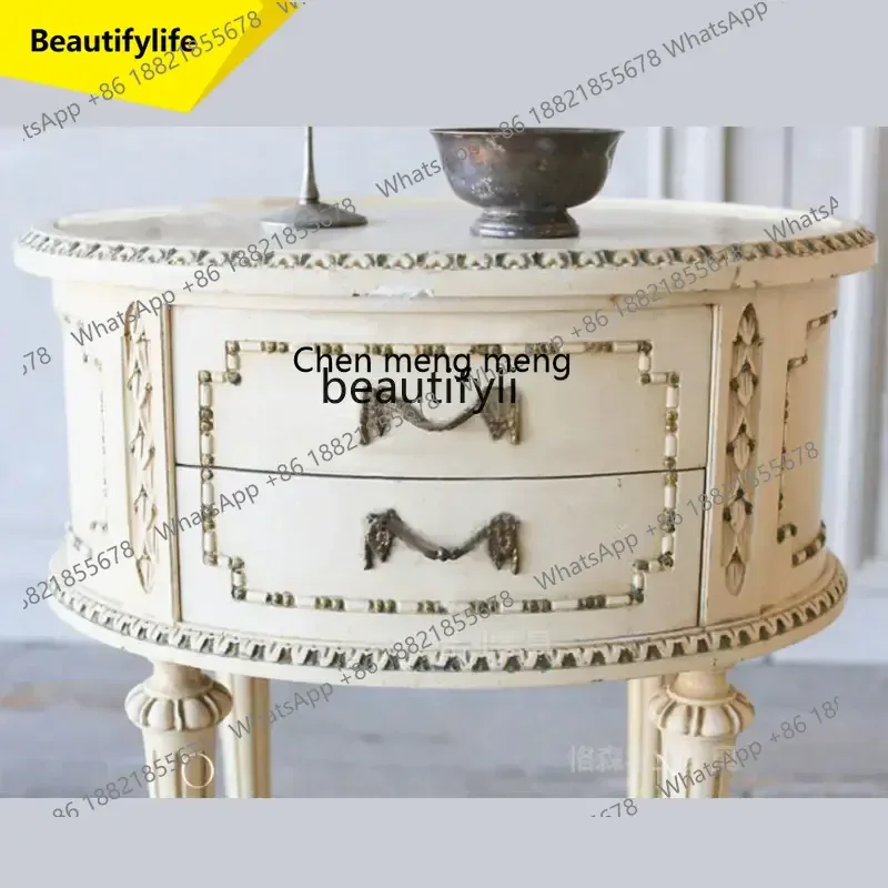 ss 8617  American-Style Solid Wood Vintage Carved Bedside Table Phone Table French Simplicity Side Table Locker Oak