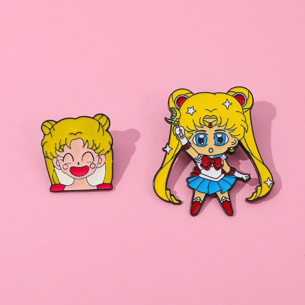 Anime Tsukino Usagi Enamel Pin Chibi Character Metal Lapel Badge Brooch Backpack Hat Decor Jewelry Collectible Gift for Fans