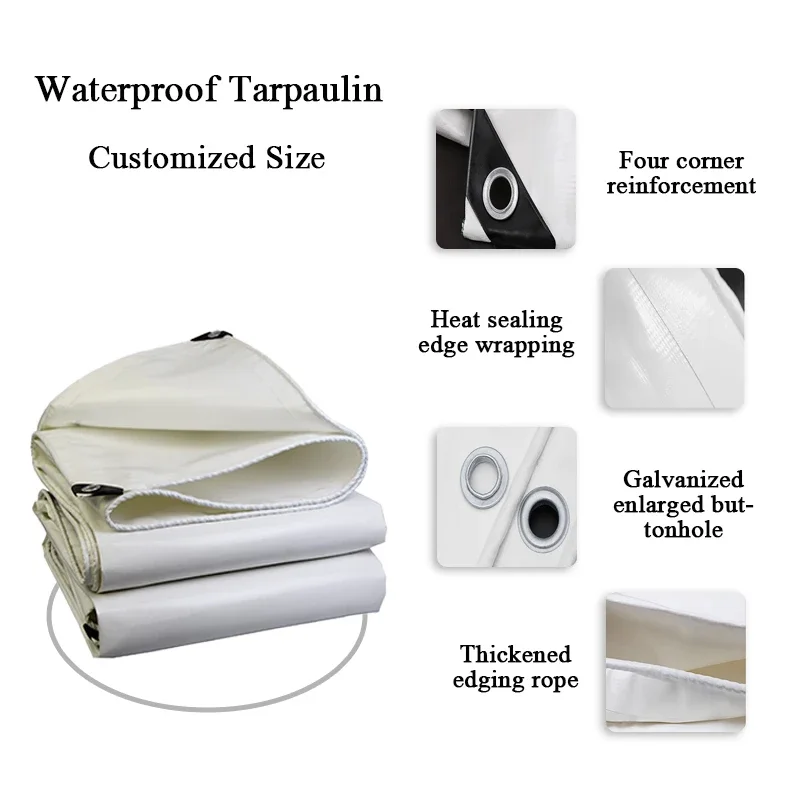 

【From China】2mx6m Heavy D-uty PVC Tarpaulin White 500 GSM Knife Fabric Cloth Tent Canopy Waterproof Rainproof Awnings for Truck