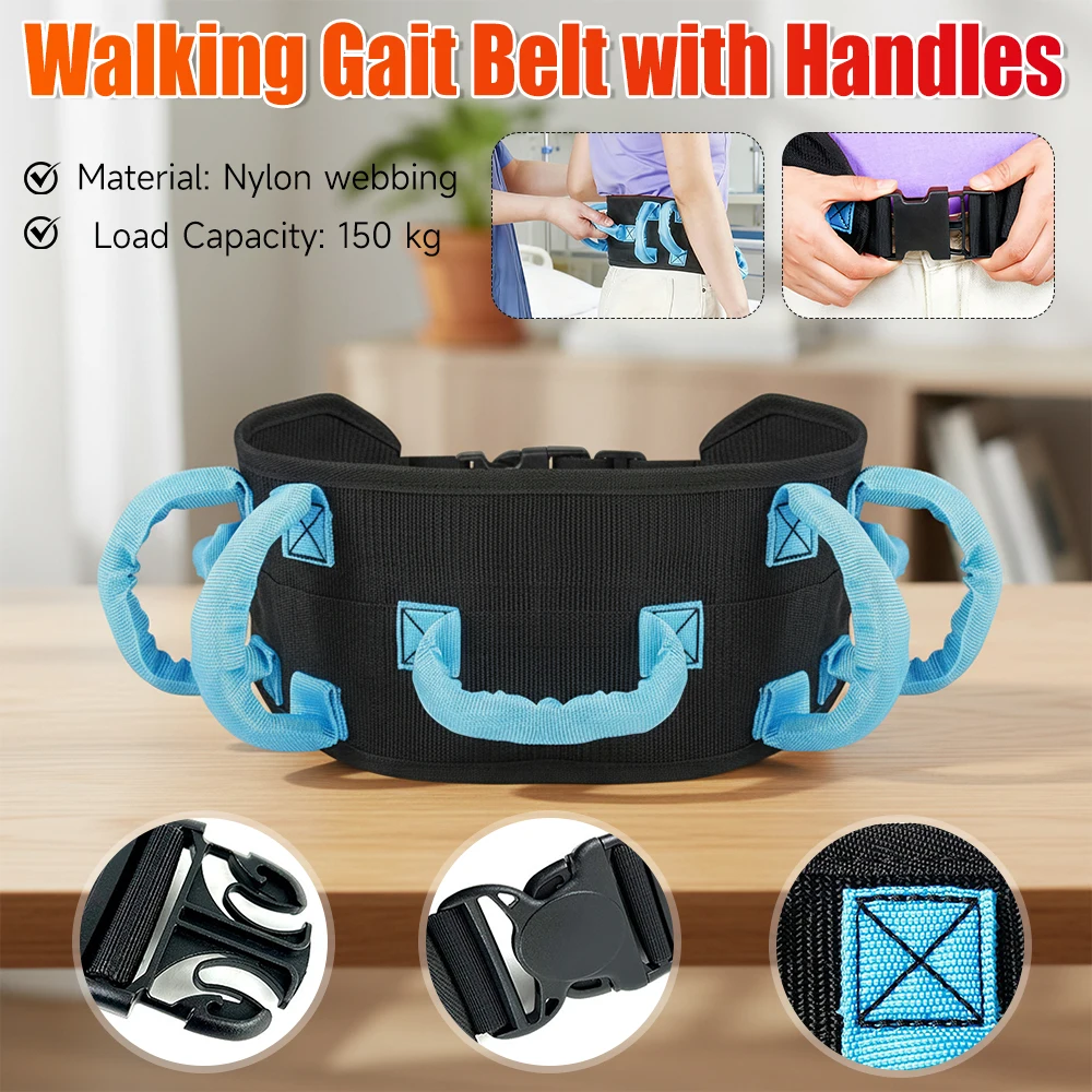 

Patient Assist Walking Gait Belt Adjustable Nylon Transfer Belt with Metal Buckle Multi Handle Design Safety Support for Lifting
