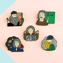 Classic Artist Brooch Van Gogh Beethoven Newton Picasso Character Enamel Pins Backpack Clothes Lapel Badge Jewelry For Women Men
