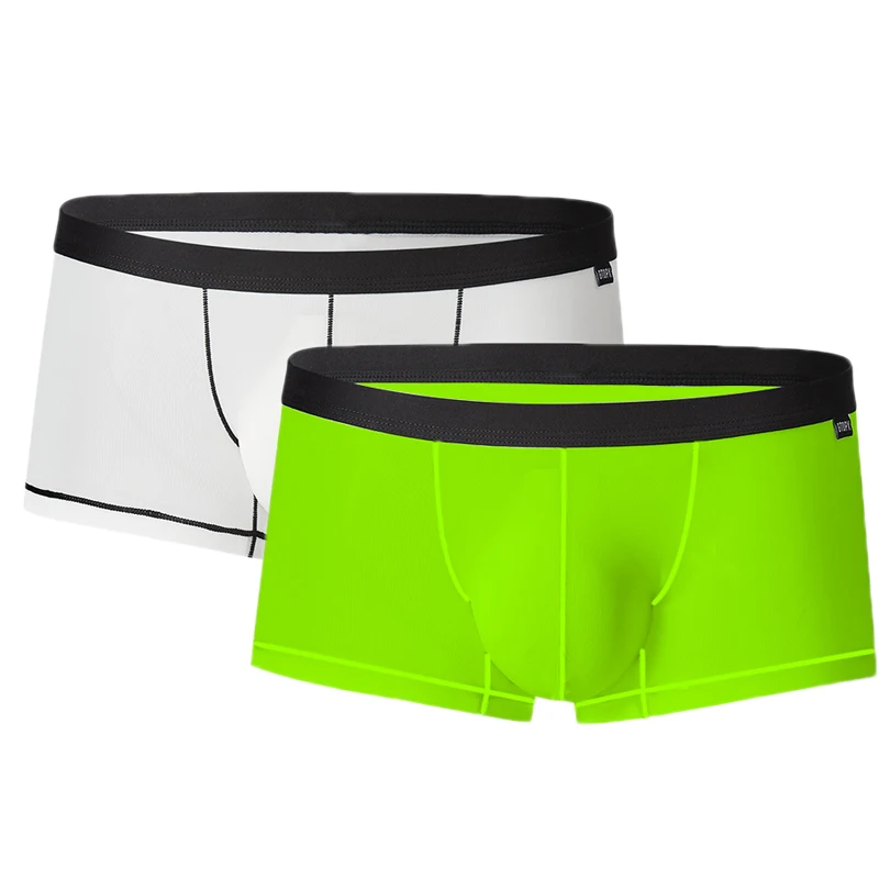 2PCS/lot Man Boxers Ice Silk Underwear Shorts Thin Sexy Mens Underpants Breathable Big U Bulge Pouch Male Panties Boxer Shorts