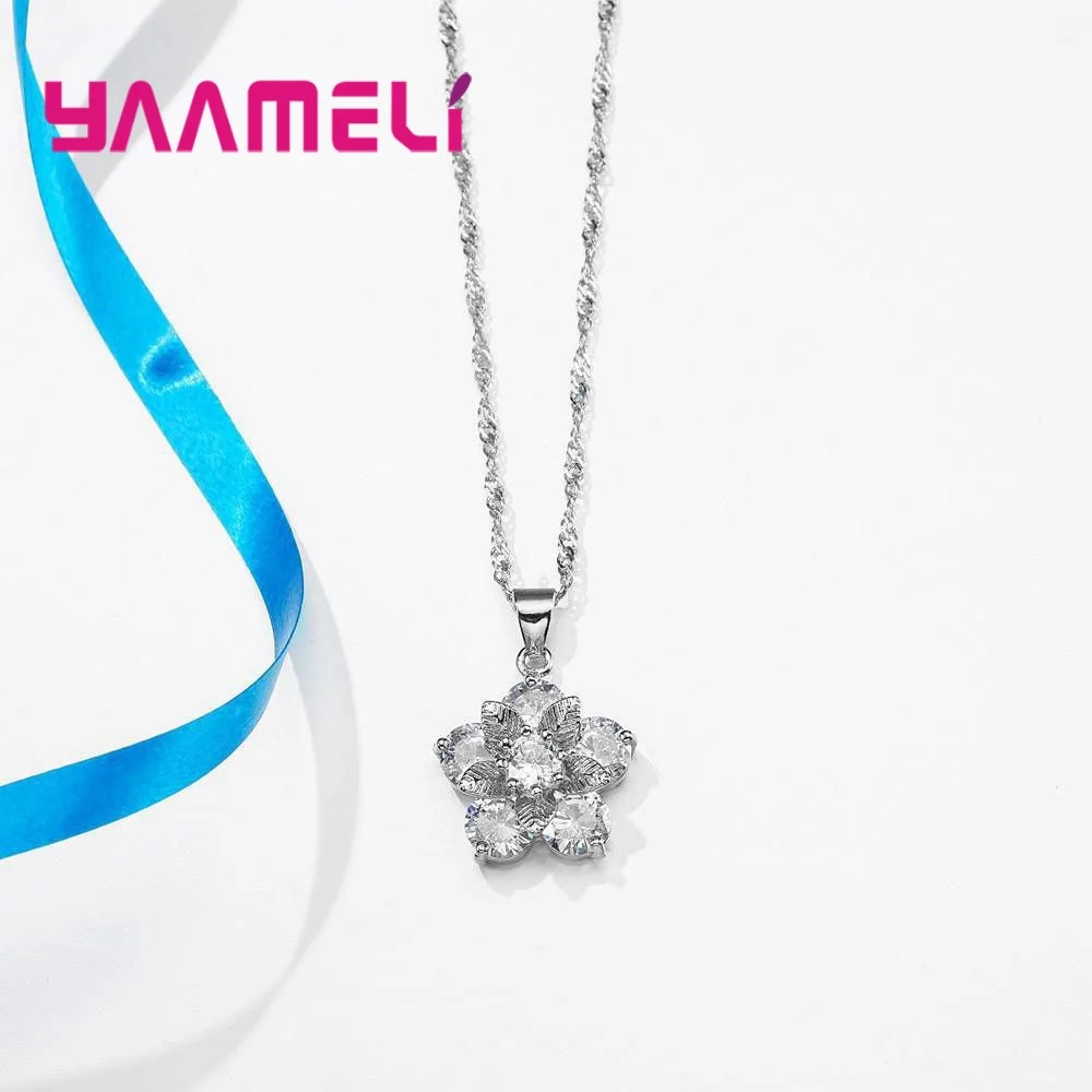 Silver 925  Statement Necklace Earring Jewelry Set For Anniversary Accessory Women Cubic Zircon Bridal Wedding