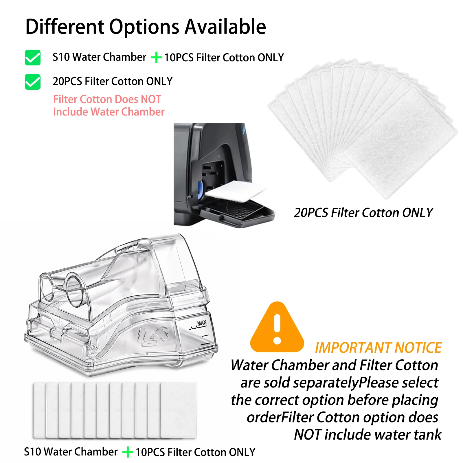 Humidifier Water Chamber for AirSense 10 AirCurve 10 S10 Series with 10PCS Filter Cotton, 20PCS Cotton Filters ONLY