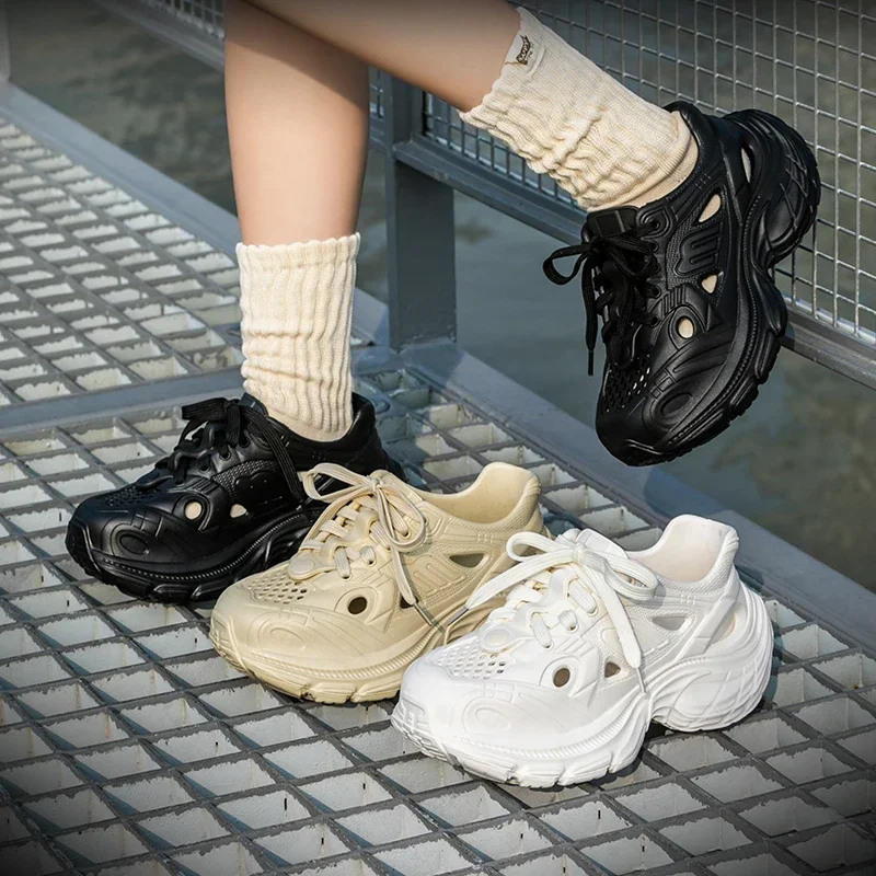 

2025 летние новые модные дышащие массивные кроссовки, женские нескользящие туфли из ЭВА на платформе, женская уличная спортивная обувь на толстой подошве