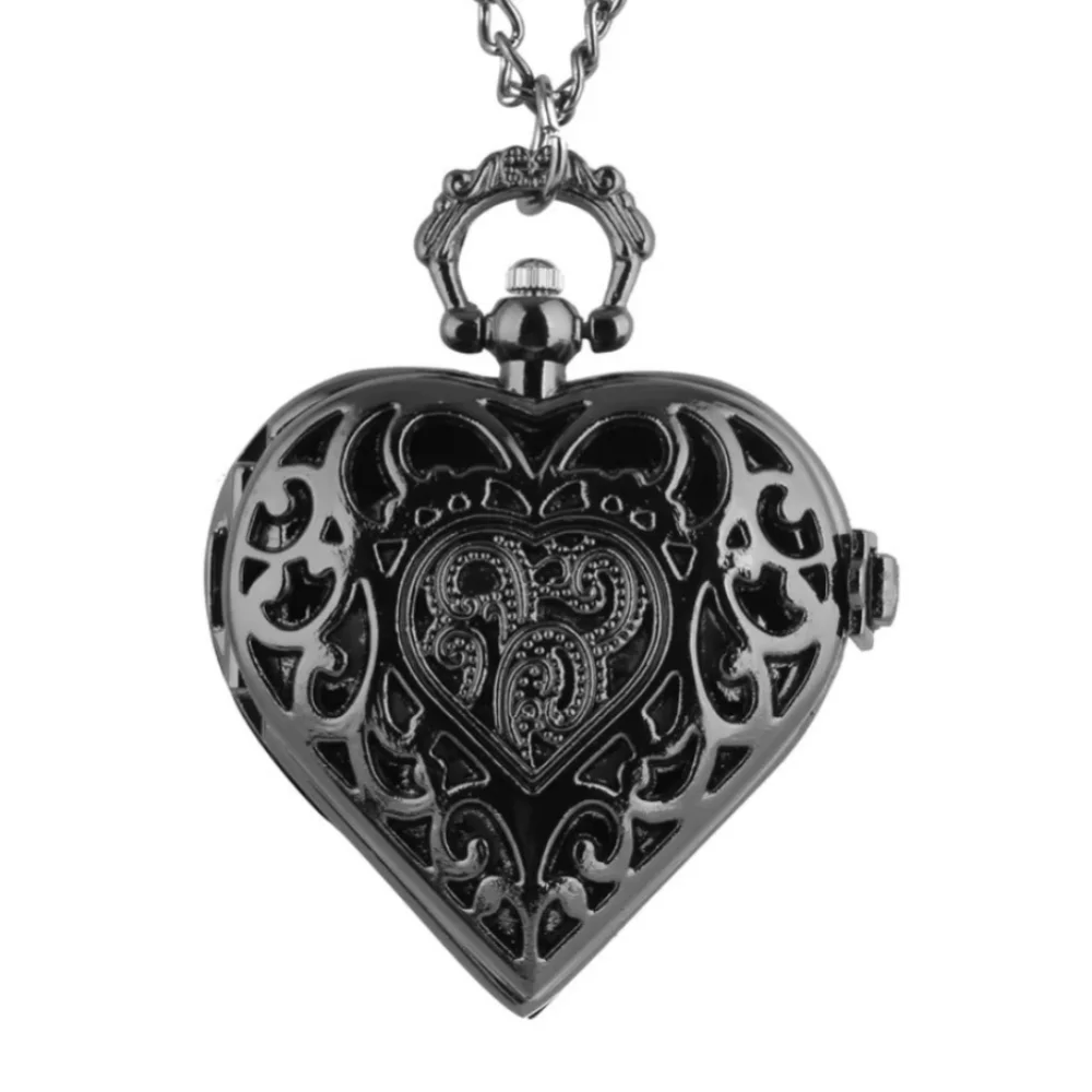 Stylish Quartz Pocket Watch Alloy Hollow-out Necklace Clock Heart Shape Pendant Watch Fashion Accessories