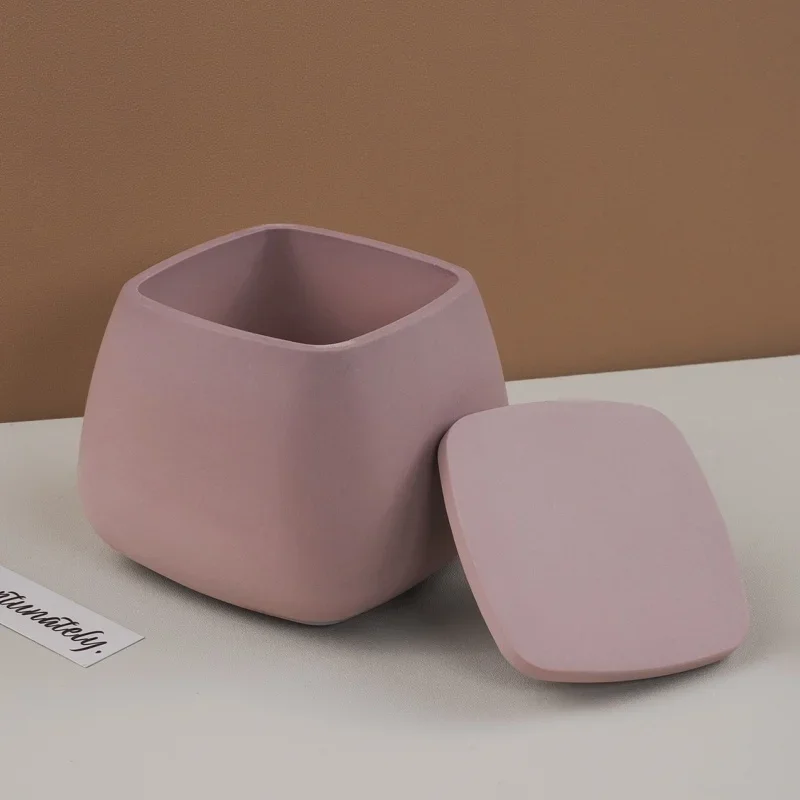 Kubek na świece kwadratowy z pokrywką kwadratowe gipsowe formy silikonowe DIY świecznik aromaterapeutyczny dekoracja ozdoba słoik do przechowywania forma żywiczna — zdjęcie 7