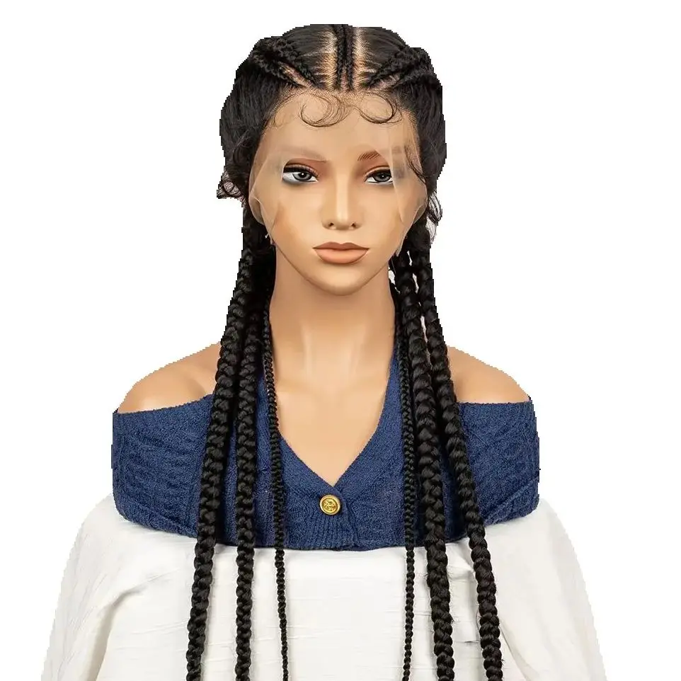 36inch Cornrow Braided Wigs Jumbo Braids Wig Full Lace Knotless Braiding Wigs with Baby Hair for Black Women