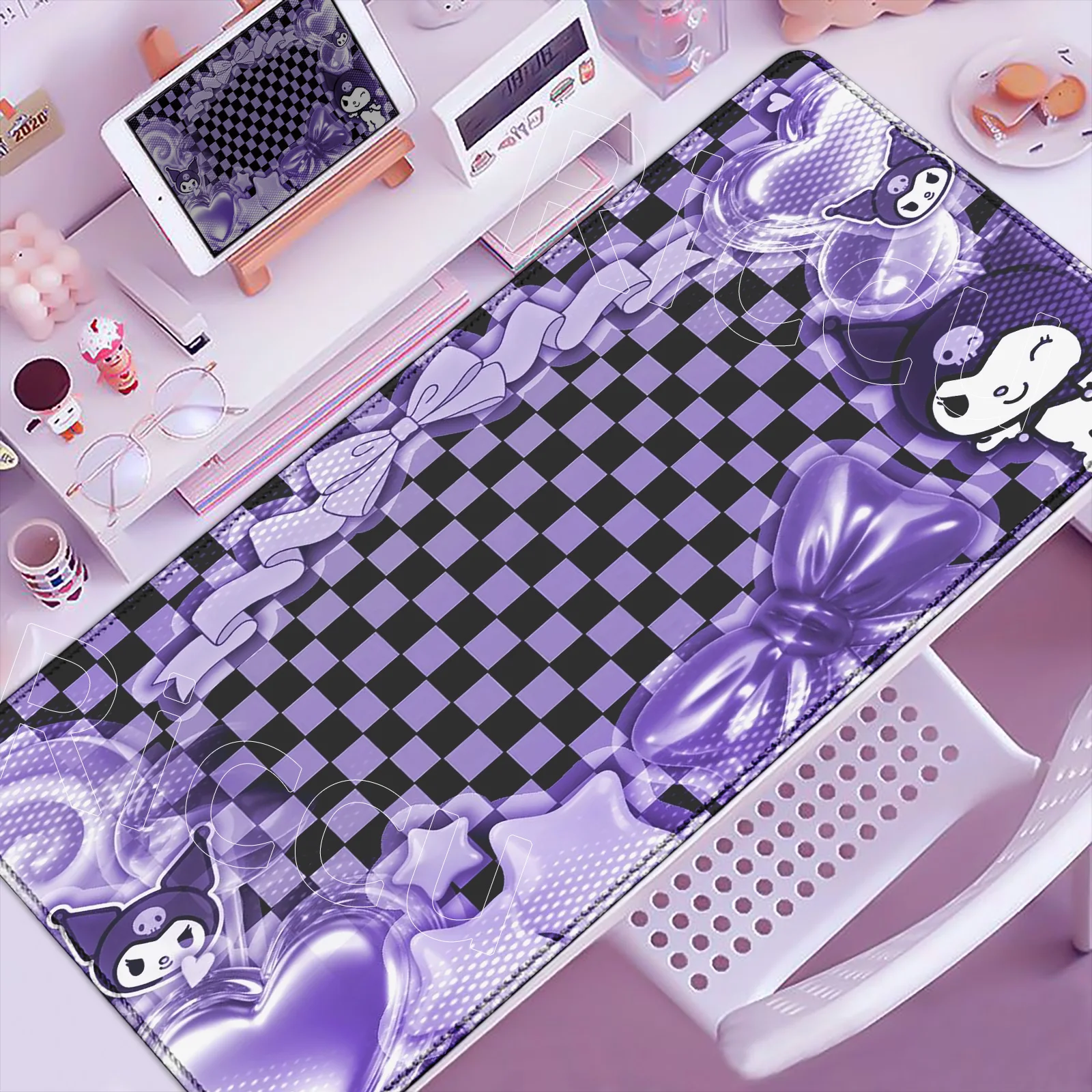 

Lovely Kuromi Kawaii Large Mouse Pad Notebook Black Purple 1200x600mm Mausepad Computer Keyborad Non-Slip DeskMat Anime Mousepad