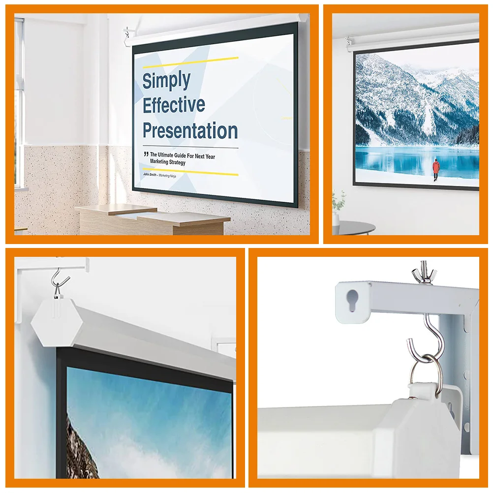 

1 Set Wall Mount Bracket L-Shaped Projector Screen Hanging Hook Heavy Duty Steel For Ceiling Or Wall Installation