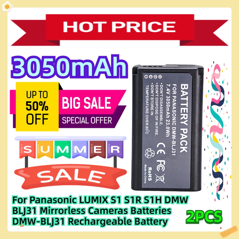 

2PCS 7.4V 3050mAh For Panasonic LUMIX S1 S1R S1H DMW BLJ31 Mirrorless Cameras Batteries DMW-BLJ31 Rechargeable Battery