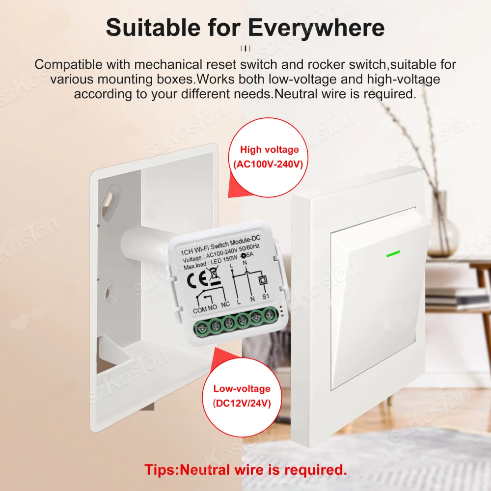 Tuya-Wi-Fi接続スイッチモジュール,スマート,ドライコンタクト,diy 5a,リレー12 v,24v,ac 100-240v,alexaおよびGoogleで動作