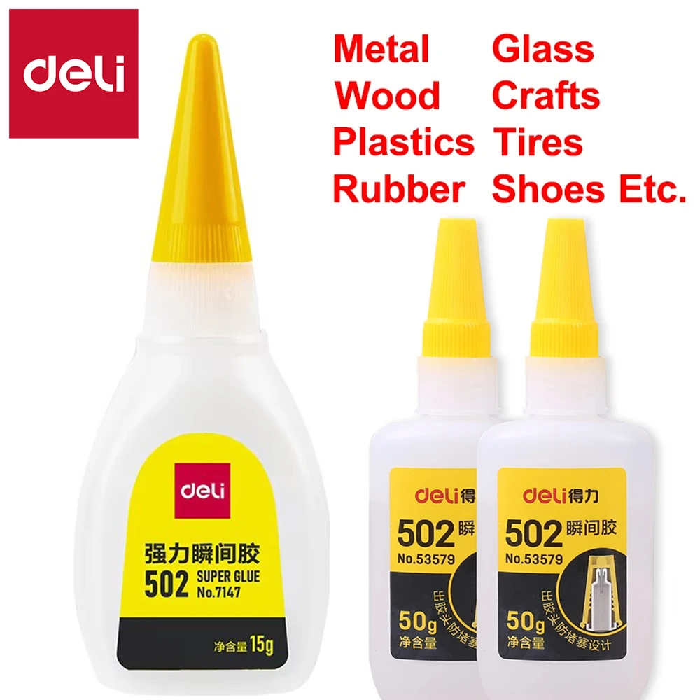 

Deli 502 Super Glue Professional Strength Fast Set Instant Adhesive Cyanoacrylate for Hardware Metal Cars Wood Craft Hobby