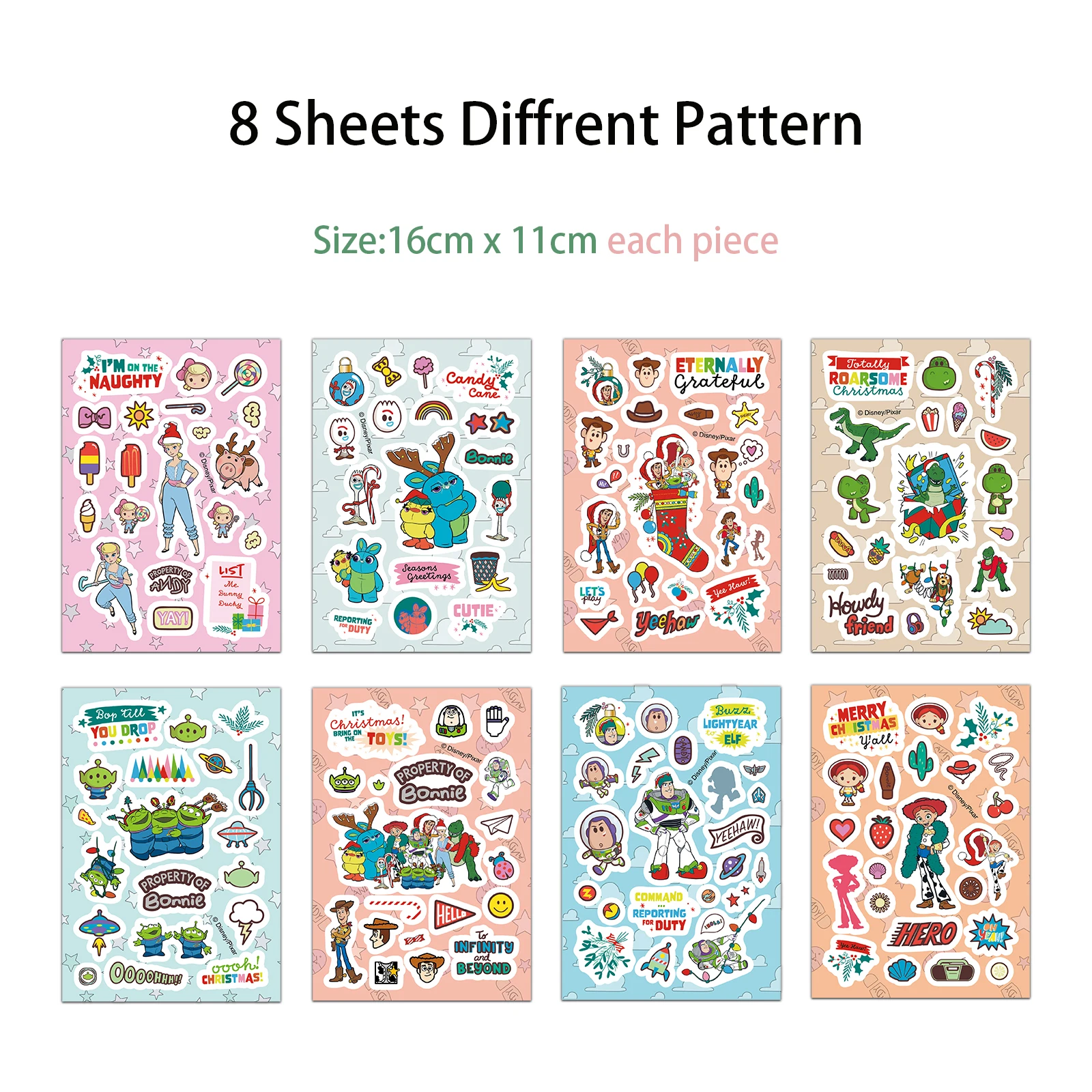8PCS คริสต์มาส Toy Story สติกเกอร์ธีมเทศกาลฟรีสติกเกอร์ DIY บัญชีวัสดุเคสโทรศัพท์แล็ปท็อปกระเป๋าเดินทางกันน้ํา