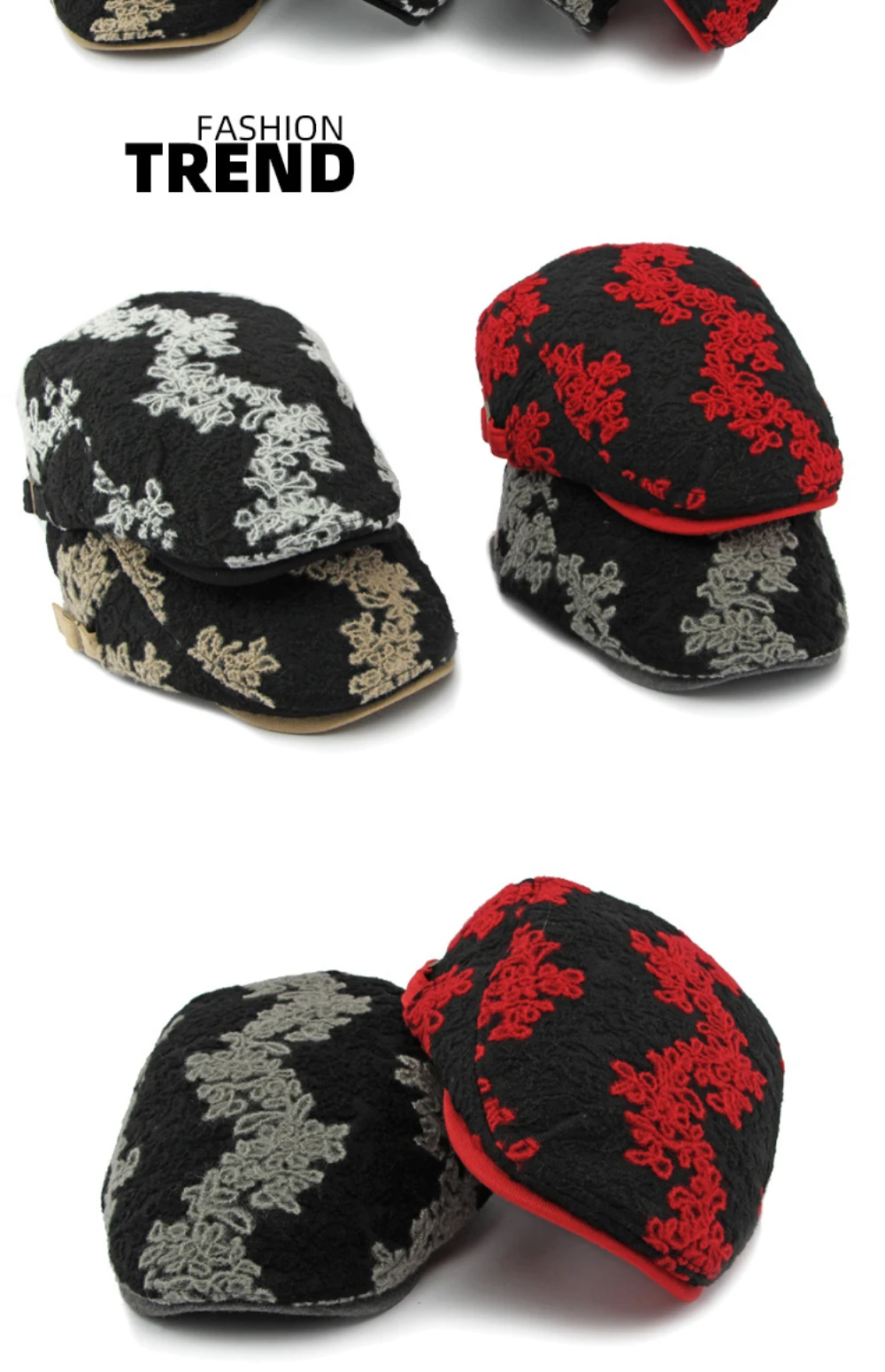 HT4609 Baskenmützen für Männer und Frauen Vintage Blumenmuster Künstler Maler Baskenmütze Unisex Verstellbare Ivy Flachmütze Herbst Winter Strick-Baskenmütze – Detail 3