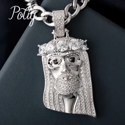 Potiy Iced Out Crown Jesus Copper  Pendant Necklace for Men Women