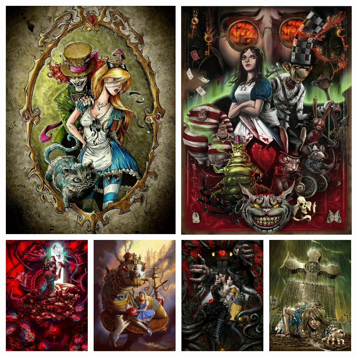 5D DIY Diamond Painting Horror Girl Alice Embroidery Set Cross Stitch Crafts, Full Drill Square Round, Family Mural Home Decor