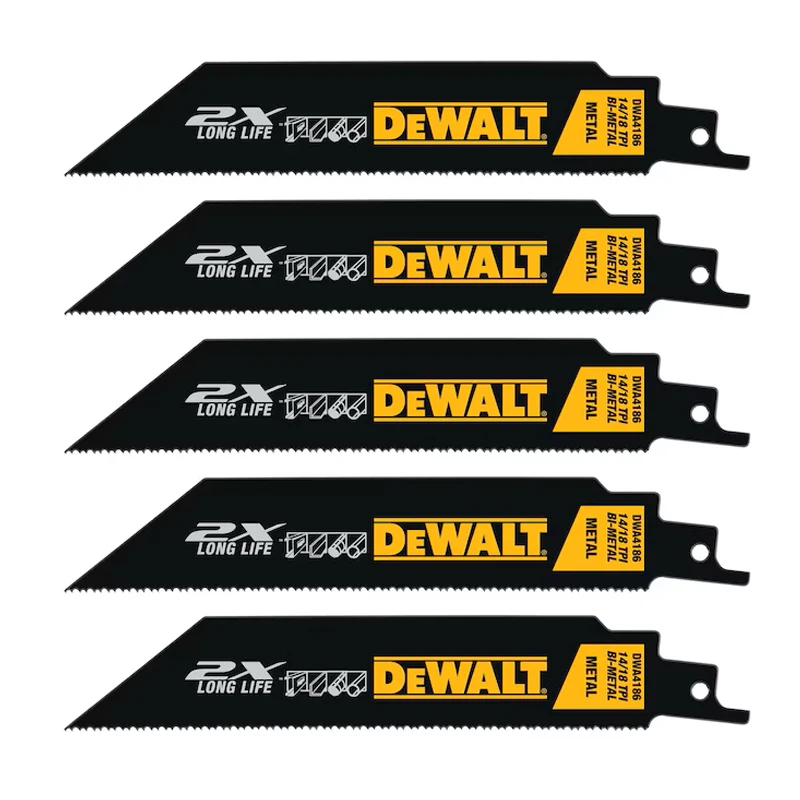 DEWALT DWA4186  6-Inch Reciprocating Saw Blades 5-Pack Metal Cutting 2X Long Life High-Speed Steel Strip Durable Tool Accessory