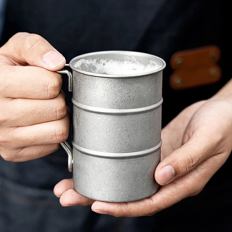 Outdoor Camping Picnic Beer Mug Retro Old Coffee Water Cup Industrial Style Oil Barrel Mug Drinking Utensils Stainless Steel