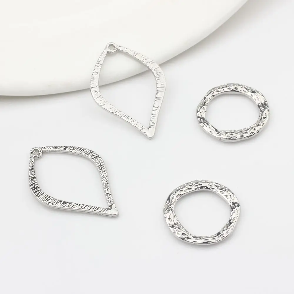 

Zinc Alloy Retro Hollow Lace Water Drop Circle Ring Charms Connector 10pcs/lot For DIY Jewelry Earrings Accessories
