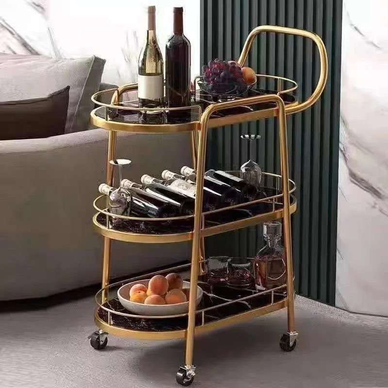 Household Multifunctional Pushcart Hotel Restaurant Mobile Food Delivery Cart Bar Wine Shelf