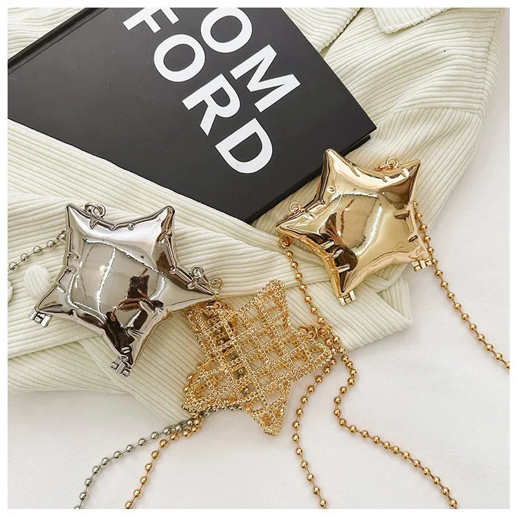 Nice Design Mini Star Shoulder Bag Gold And Silver Chain Women's Evening Bag 2024 New Bright Face Five Pointed Star Party Bag