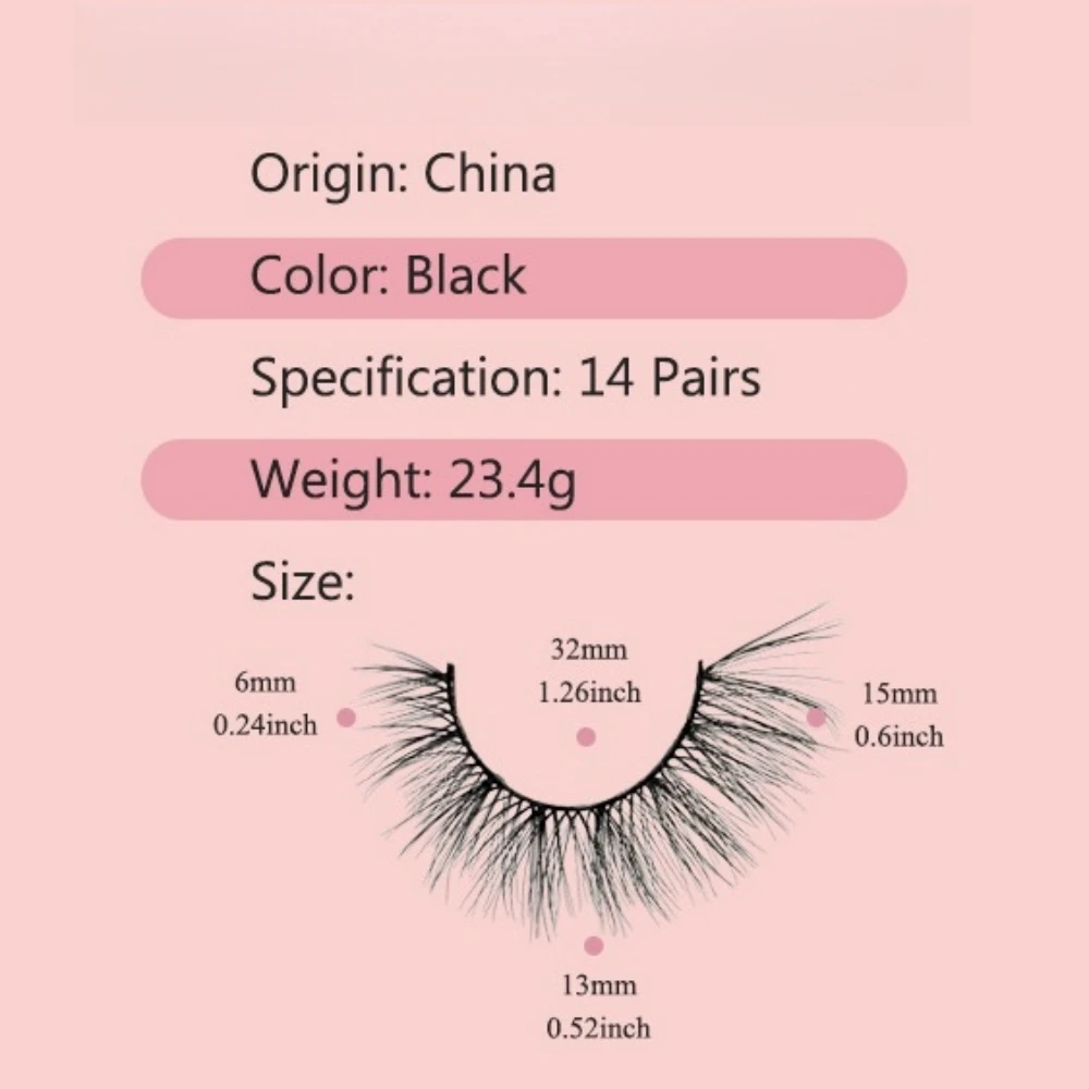 14 زوجًا من الرموش الصناعية، رموش من جلد المنك المقلد ثلاثية الأبعاد مقاس 14 مم، مظهر طبيعي، عيون قطة رقيقة، مجموعة رموش رفيعة