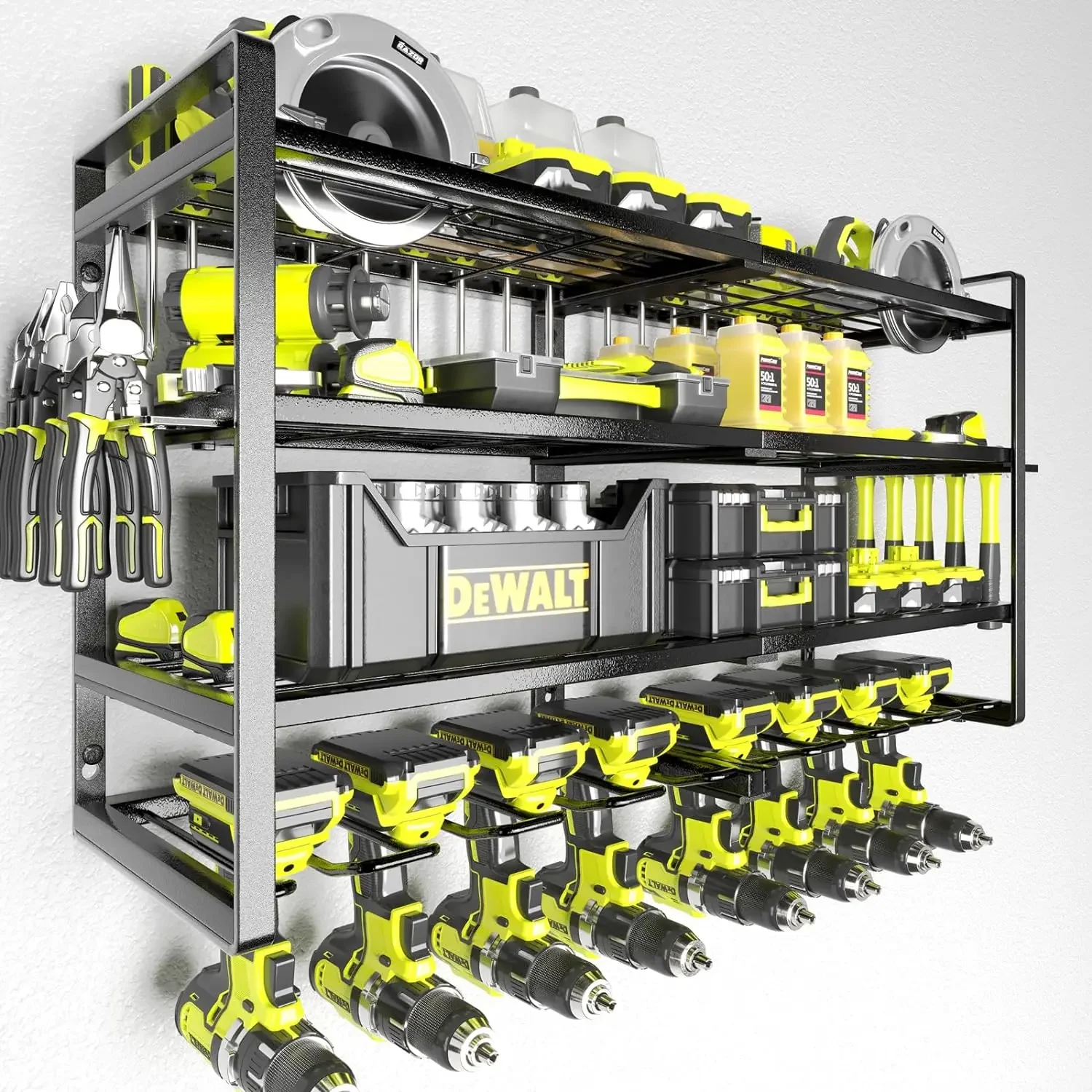 Organizer Voor Elektrisch Gereedschap-8 Boorhouder Muurbevestiging, 4-laags Heavy-Duty Metalen Opbergrek Voor Elektrisch Gereedschap, Garagegereedschapsorganizer