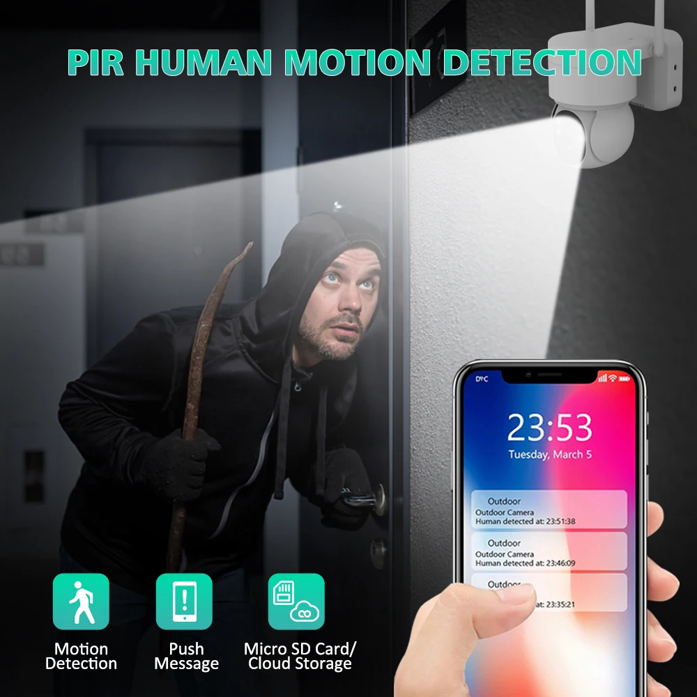 Outdoor Solar Panel Wifi IP Camera 2MP PTZ With Rechargeable Battery PIR Motion Detection Audio 100% Wireless Security Camera