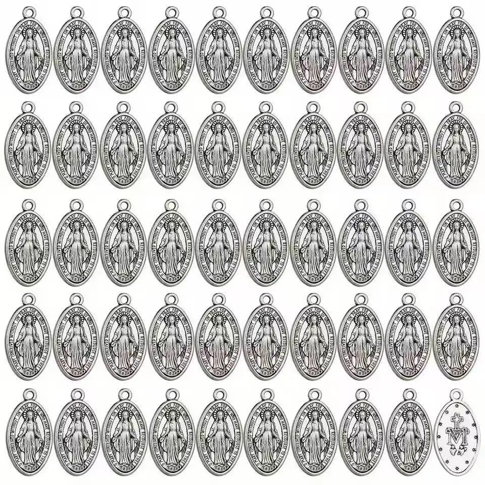 50 Piezas de Medallas Milagrosas, Colgantes de la Virgen María, Forma Ovalada, Dijes para Hacer Collares, Accesorios de Joyería Católica